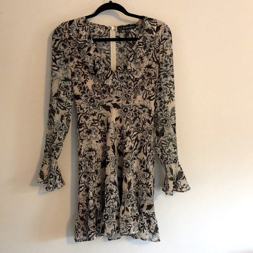 For Love and Lemons Brown and Tan Floral Dress